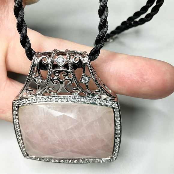 Ross Simons Sterling Silver Huge Rose Quartz CZ Pendant Necklace - Picture 8 of 8